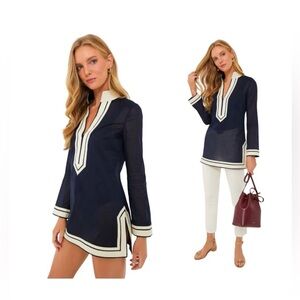 Tory Burch Navy and White Tunic Top